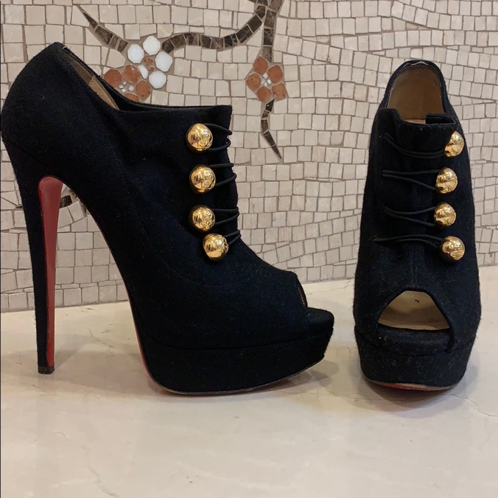 Louboutin black booties gold buttons size 40 / 8.5